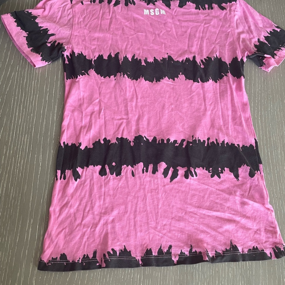 MSGM kids/girls pink and Black Tie-Dye T-Shirt dress